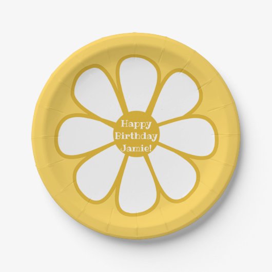 Personalisierte Niedliche Retro Daisy Blume Pappteller (Vorderseite)