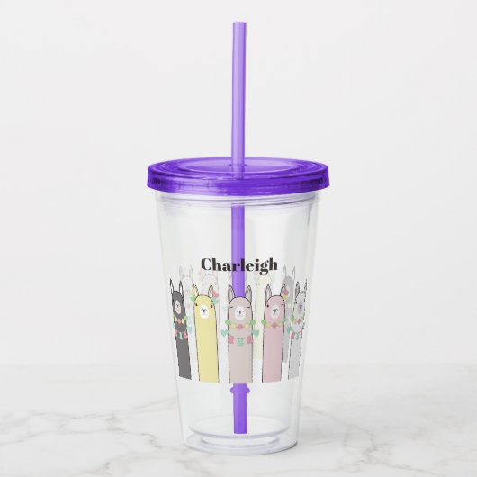 Personalisierte Niedliche Retro-farbige Llamas Acryltrinkbecher (Vorderseite)