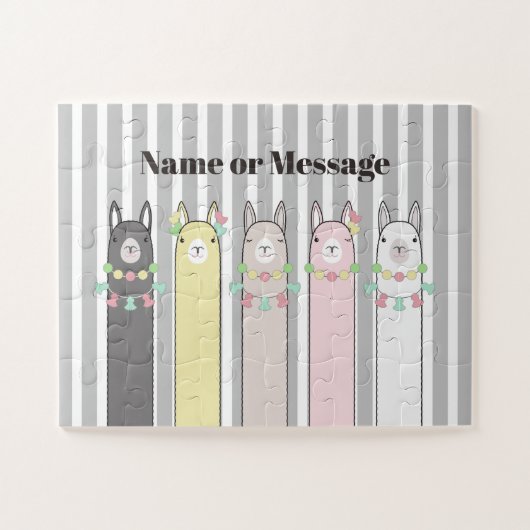 Personalisierte Niedliche Retro-Farbige Llamas Kin Puzzle (Horizontal)