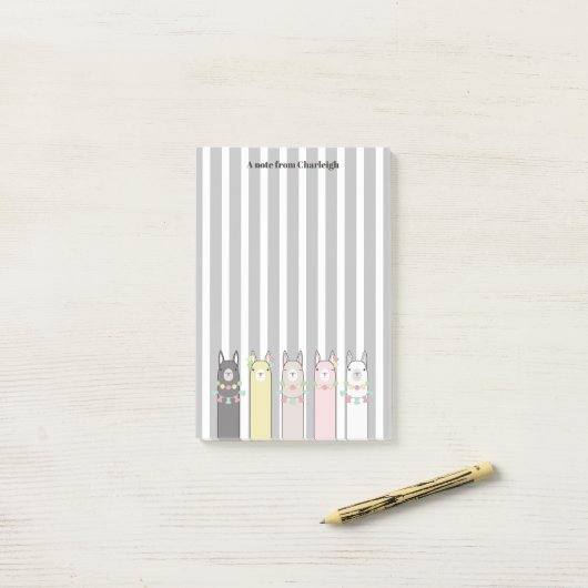 Personalisierte Niedliche Retro-farbige Llamas Post-it Klebezettel (Auf Schreibtisch)