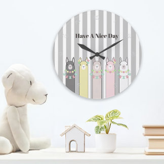 Personalisierte Niedliche Retro-Llamas Große Wanduhr