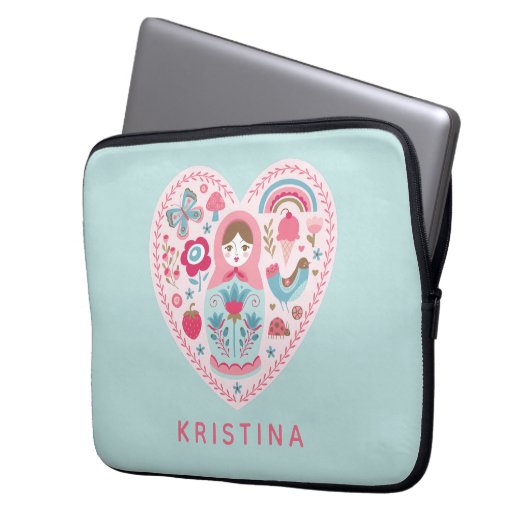 Personalisierte Niedliche Rosa Herz Nesting Doll Laptopschutzhülle (Vorderseite Links)