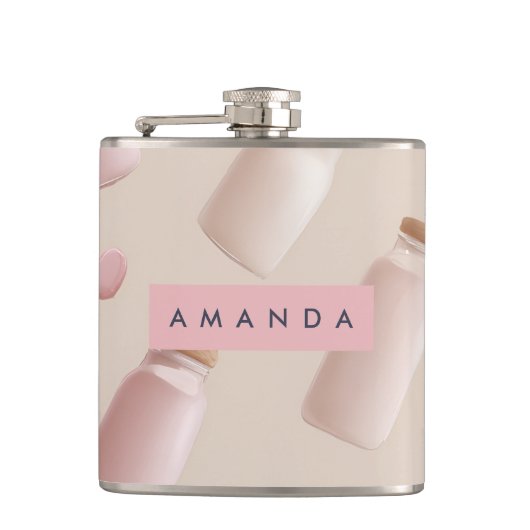 Personalisierte Niedliche Rosa Kekse und Erdbeermi Flachmann (Vorderseite)