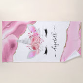 Personalisierte Niedliche rosa Kinder Einhorn Strandtuch (Vorderseite)