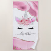 Personalisierte Niedliche rosa Kinder Einhorn Strandtuch (Vorderseite)