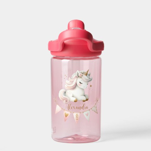 Personalisierte Niedliche rosa Kinder Einhorn Trinkflasche (Rückseite)