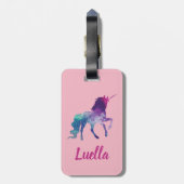 Personalisierte Niedliche rosa Kinder Einhorngepäc Gepäckanhänger (Rückseite vertikal)