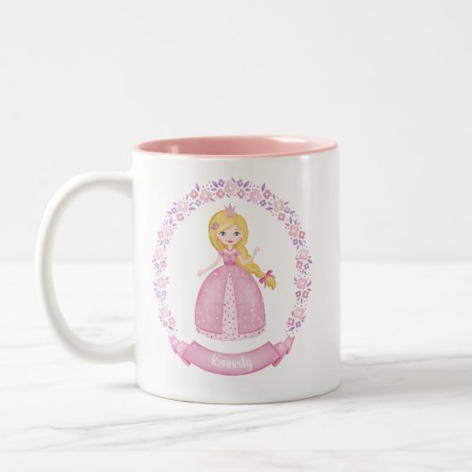 Personalisierte Niedliche Rosa Prinzessin Zweifarbige Tasse (Links)