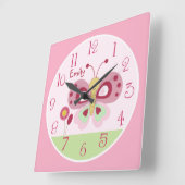 Personalisierte Niedliche Rosa Schmetterling Kinde Quadratische Wanduhr (Winkel)
