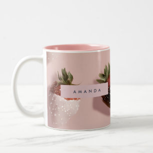 Personalisierte niedliche rosa Schokoladen-Erdbeer Zweifarbige Tasse