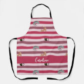 Personalisierte, Niedliche rosa Streifen für Katze Schürze (Vorderseite)