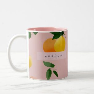 Personalisierte Niedliche Rosa Zitronenfrüchte Zweifarbige Tasse
