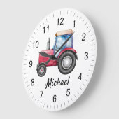 Personalisierte Niedliche rote Traktorfarm Wasserf Große Wanduhr (Winkel)