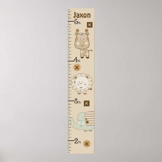 Personalisierte Niedliche Safari-Tiere-Wachstumsta Poster (Vorne)