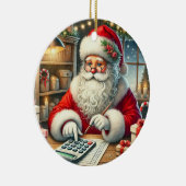 Personalisierte Niedliche Santa-Doing-Buchführung Keramik Ornament (Rechts)