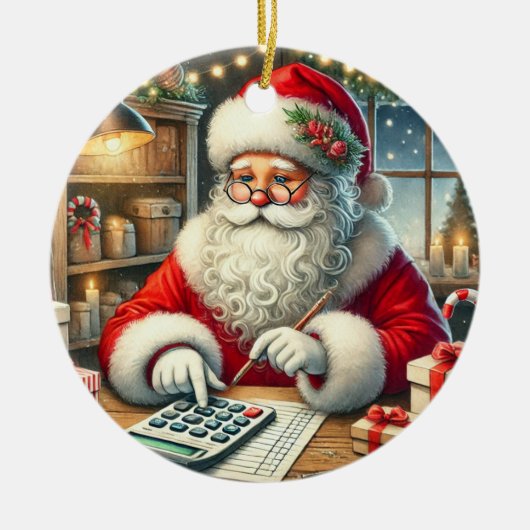 Personalisierte Niedliche Santa-Doing-Buchführung Keramik Ornament (Vorne)