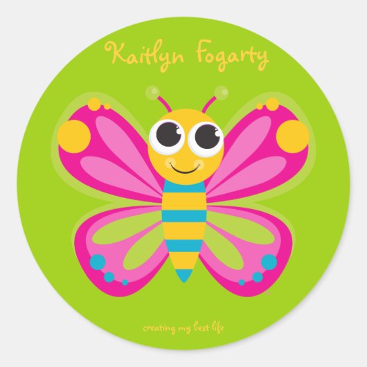 Personalisierte Niedliche Schmetterlingskleber Runder Aufkleber (Vorderseite)