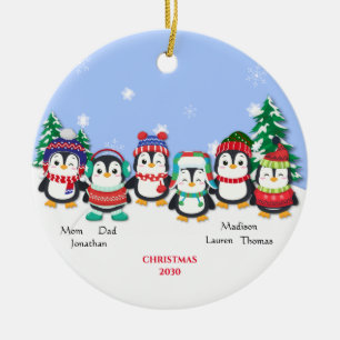 Personalisierte Niedliche Sechs-Pinguin-Schneeszen Keramik Ornament