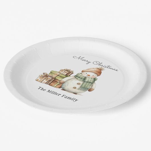 Personalisierte Niedliche Snowman & Weihnachtsgesc Pappteller (Schrägansicht)