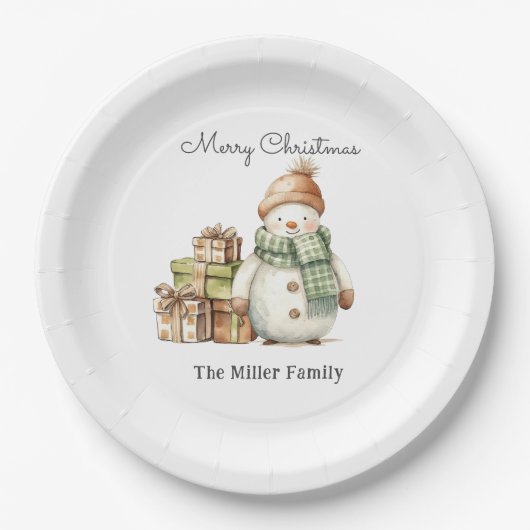 Personalisierte Niedliche Snowman & Weihnachtsgesc Pappteller (Vorderseite)