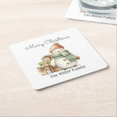 Personalisierte Niedliche Snowman & Weihnachtsgesc Rechteckiger Pappuntersetzer (angewinkelt)
