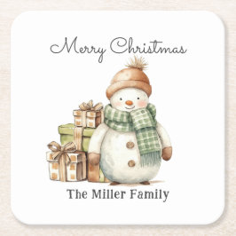 Personalisierte Niedliche Snowman & Weihnachtsgesc Rechteckiger Pappuntersetzer