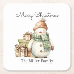 Personalisierte Niedliche Snowman & Weihnachtsgesc Rechteckiger Pappuntersetzer
