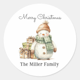 Personalisierte Niedliche Snowman & Weihnachtsgesc Runder Aufkleber