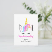 Personalisierte Niedliche Unicorn Happy Valentine Postkarte (Stehend Vorderseite)