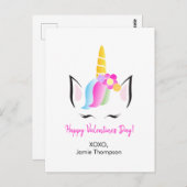 Personalisierte Niedliche Unicorn Happy Valentine Postkarte (Vorne/Hinten)