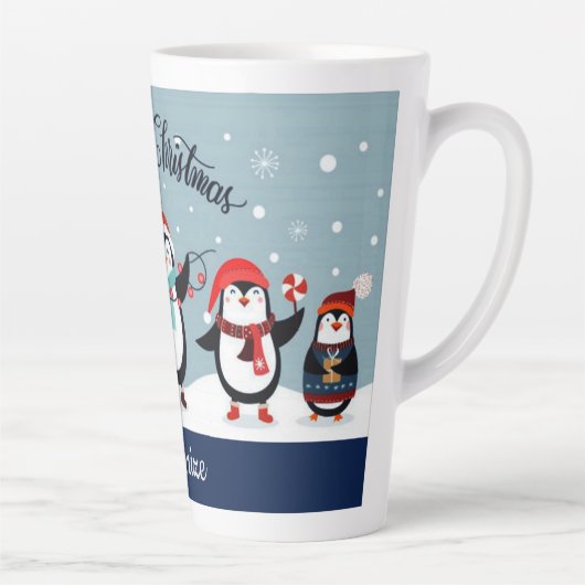 Personalisierte Niedliche Urlaubspinguine Milchtasse (Rechts)