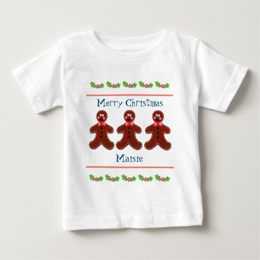 Personalisierte Niedliche Weihnachtsgingerbrot Man Baby T-shirt (Vorderseite)