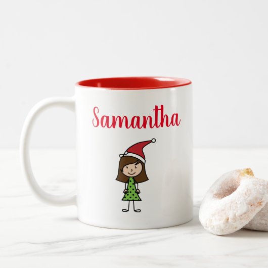 Personalisierte Niedliche Weihnachtskids Heiße Sch Zweifarbige Tasse (Mit Donut)