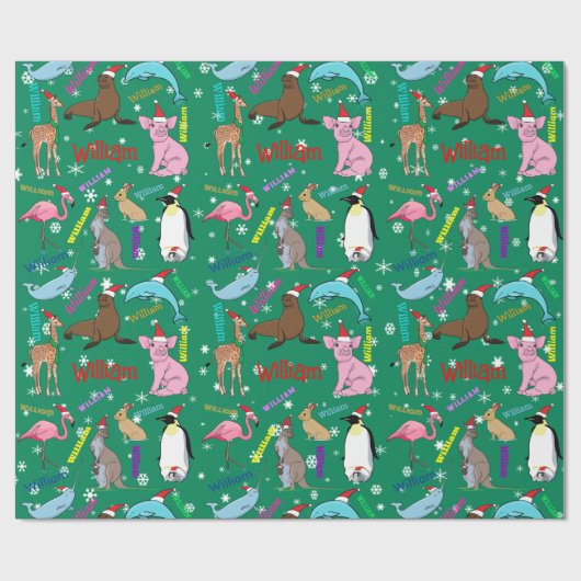 Personalisierte Niedliche Weihnachtstiere in Weihn Geschenkpapier (Flach)