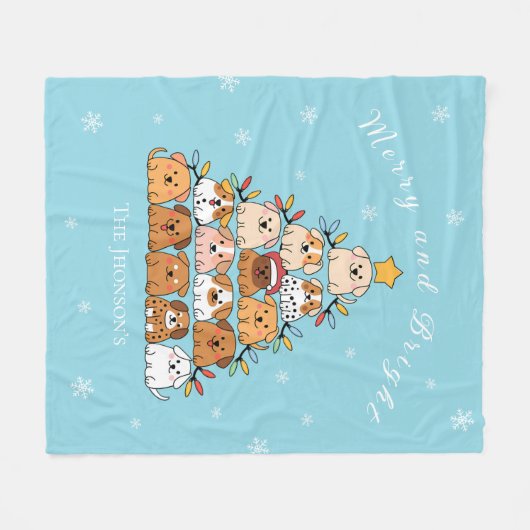 Personalisierte niedliche Welpen Weihnachtsbaumlie Fleecedecke (Vorderseite (Horizontal))