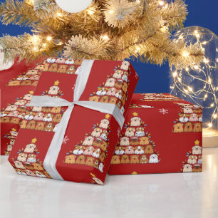 Personalisierte niedliche Welpen Weihnachtsbaumlie Geschenkpapier