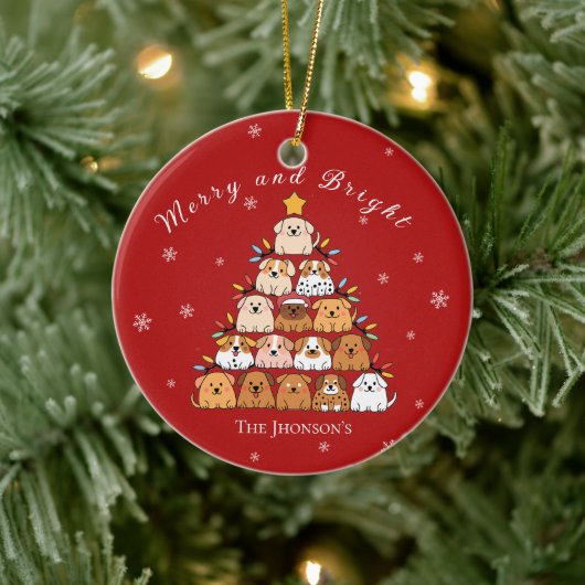 Personalisierte niedliche Welpen Weihnachtsbaumlie Keramik Ornament (Baum)