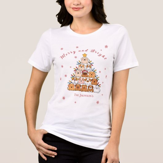 Personalisierte niedliche Welpen Weihnachtsbaumlie Tri-Blend Shirt (Vorderseite)
