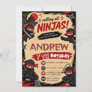 Personalisierte Ninja-Samurai-Geburtstagseinladung Einladung