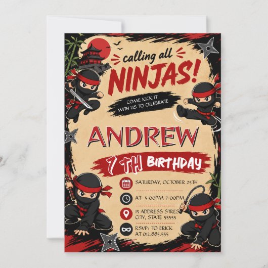 Personalisierte Ninja-Samurai-Geburtstagseinladung Einladung (Vorderseite)