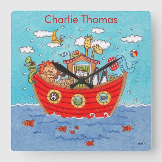 Personalisierte Noah-Arche Quadratische Wanduhr (Vorderseite)