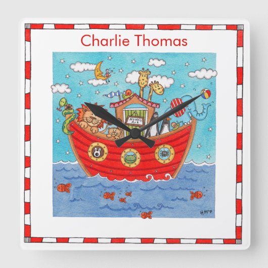 Personalisierte Noah-Arche Quadratische Wanduhr (Vorderseite)