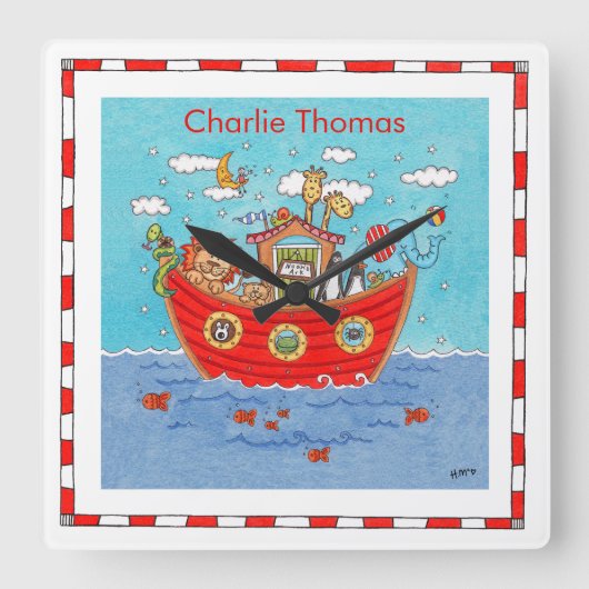 Personalisierte Noah-Arche Quadratische Wanduhr (Vorderseite)