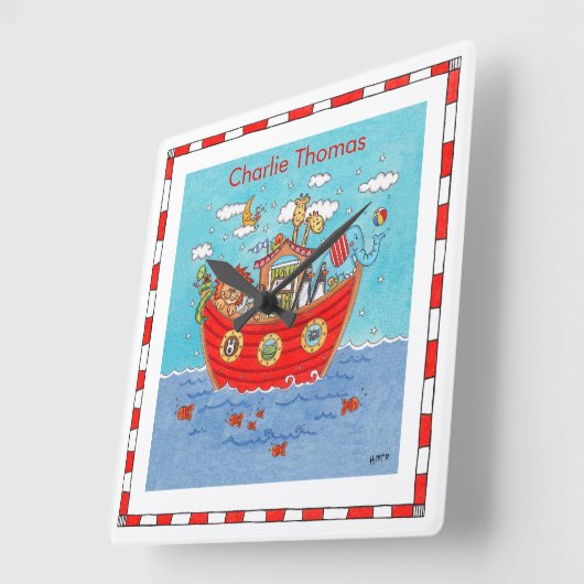 Personalisierte Noah-Arche Quadratische Wanduhr (Winkel)