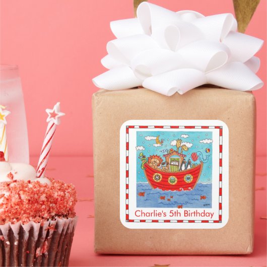 Personalisierte Noah-Arche Quadratischer Aufkleber (Party)