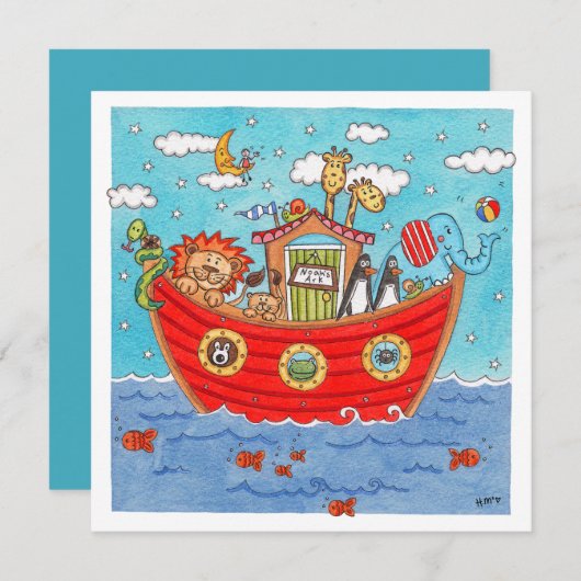 Personalisierte Noah's Ark Birthday Einladung (Vorne/Hinten)