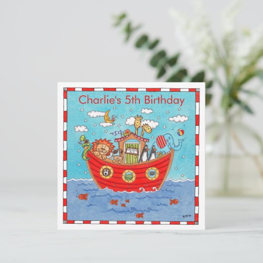 Personalisierte Noah's Ark Birthday Einladung (Stehend Vorderseite)