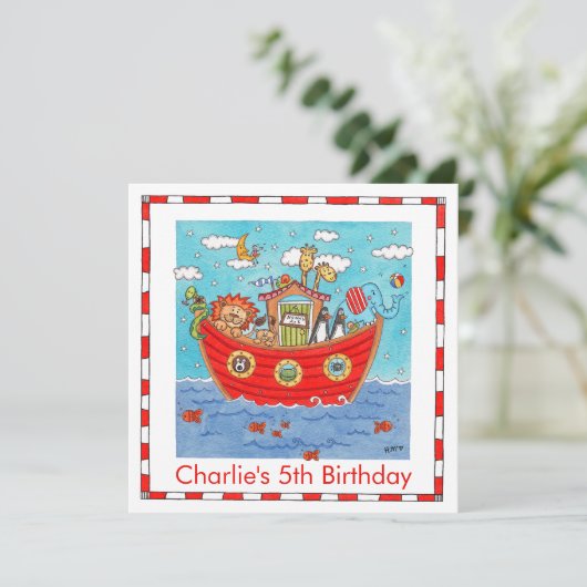 Personalisierte Noah's Ark Birthday Einladung (Stehend Vorderseite)