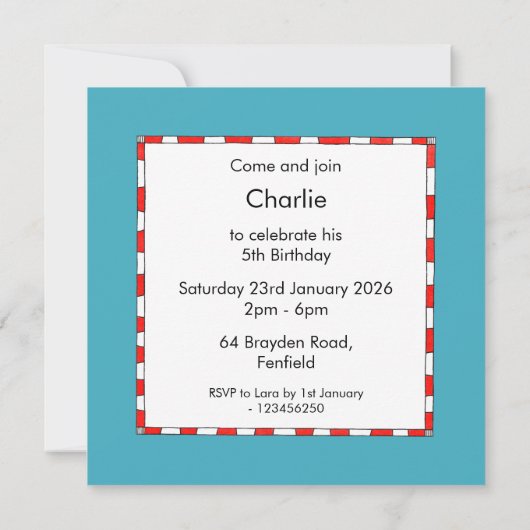 Personalisierte Noah's Ark Birthday Einladung (Rückseite)