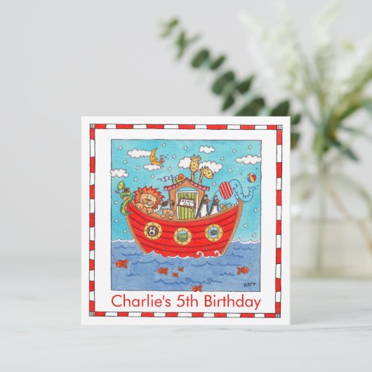 Personalisierte Noah's Ark Birthday Einladung (Stehend Vorderseite)